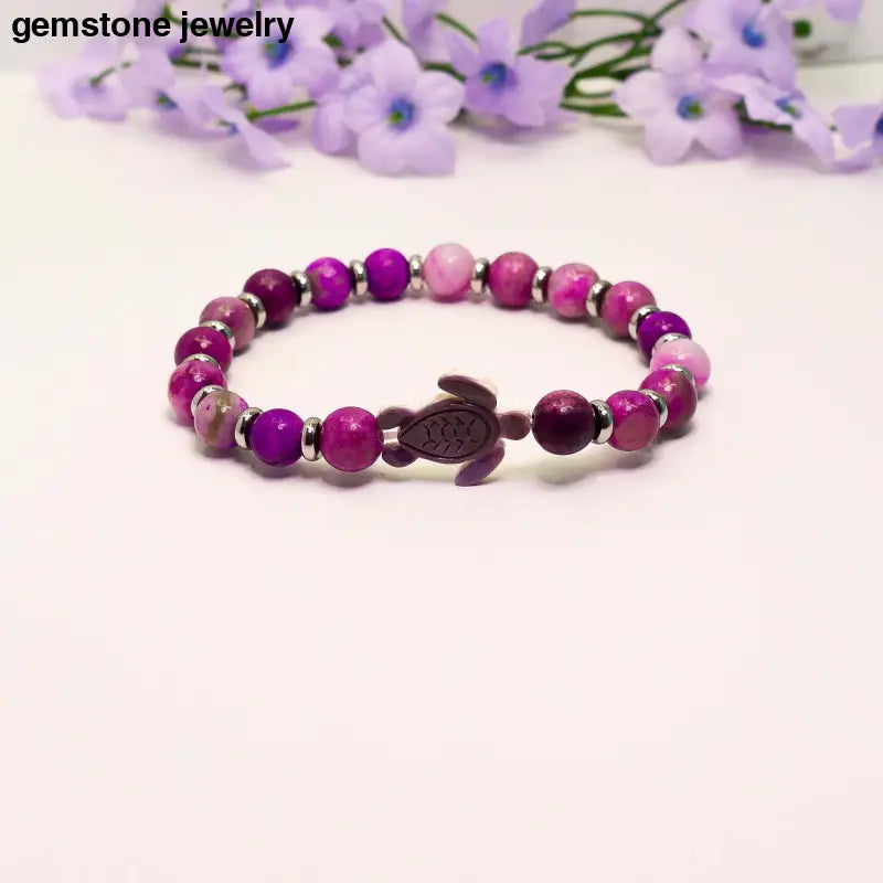 Turtle Bracelet Sugilite Bracelet with 8mm Healing Beads & Stainless Steel Spacers - 7 - bracelets