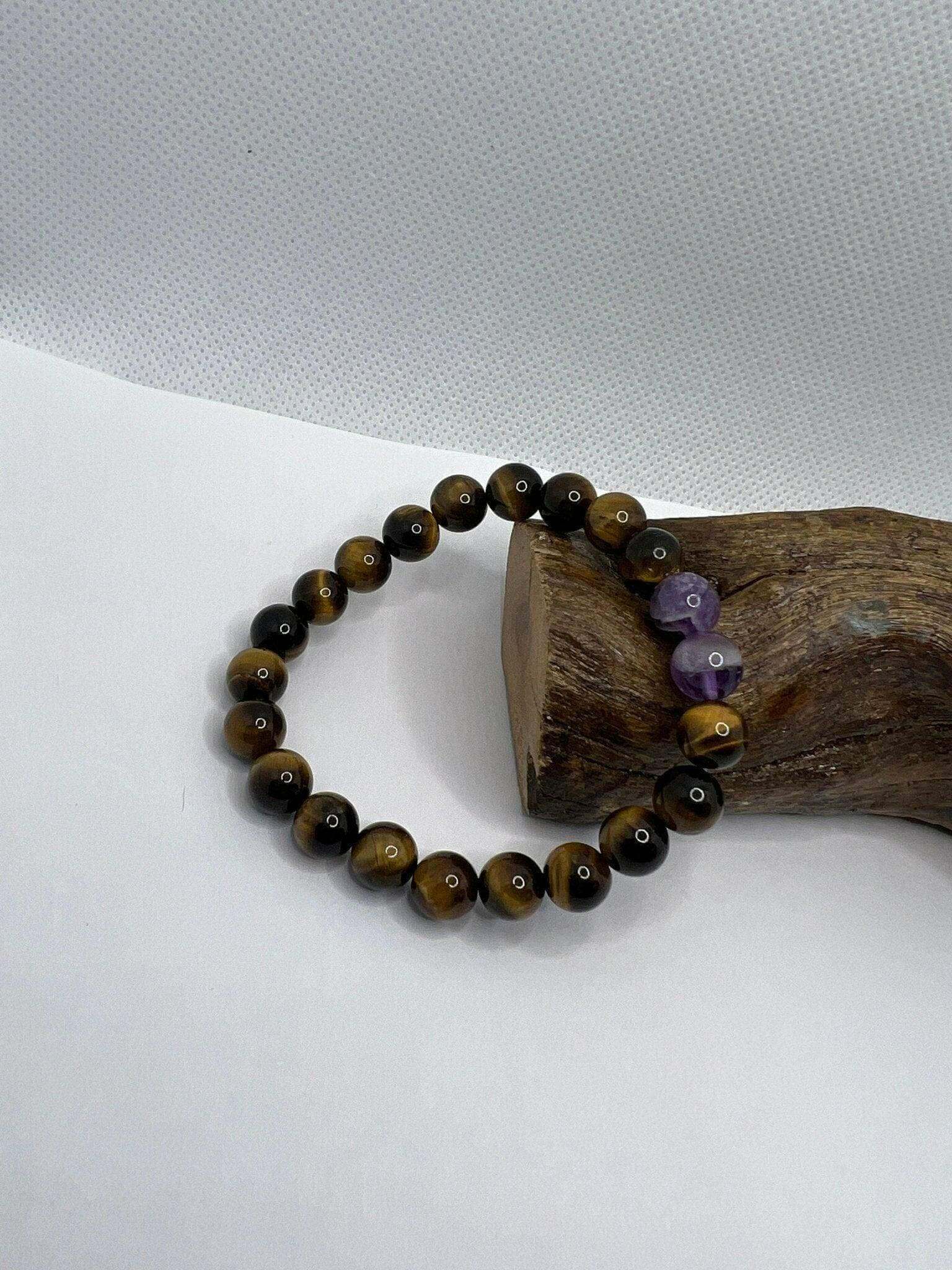 Tiger Eye Amethyst, Tiger Eye Bracelet, Amethyst 8mm Bracelet - Bec Sue Jewelry Shop