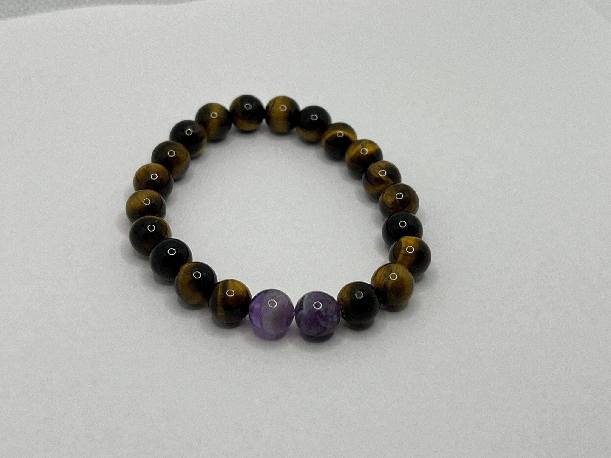 Tiger Eye Amethyst, Tiger Eye Bracelet, Amethyst 8mm Bracelet - Bec Sue Jewelry Shop