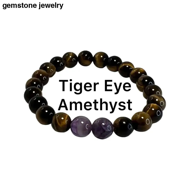 Tiger Eye Amethyst, Tiger Eye Bracelet, Amethyst 8mm Bracelet - Bec Sue Jewelry Shop