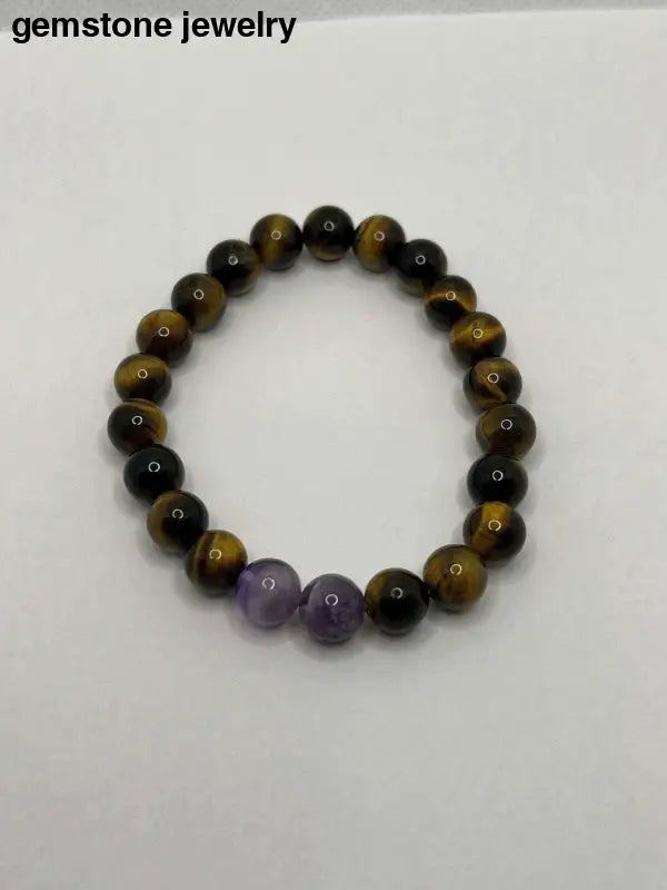 Tiger Eye Amethyst, Tiger Eye Bracelet, Amethyst 8mm Bracelet - Bec Sue Jewelry Shop