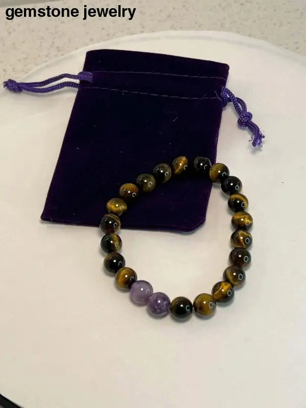 Tiger Eye Amethyst, Tiger Eye Bracelet, Amethyst 8mm Bracelet - Bec Sue Jewelry Shop