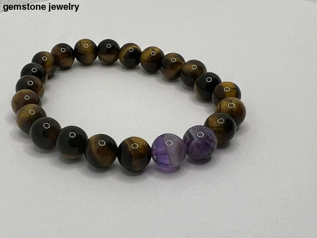 Tiger Eye Amethyst, Tiger Eye Bracelet, Amethyst 8mm Bracelet - Bec Sue Jewelry Shop