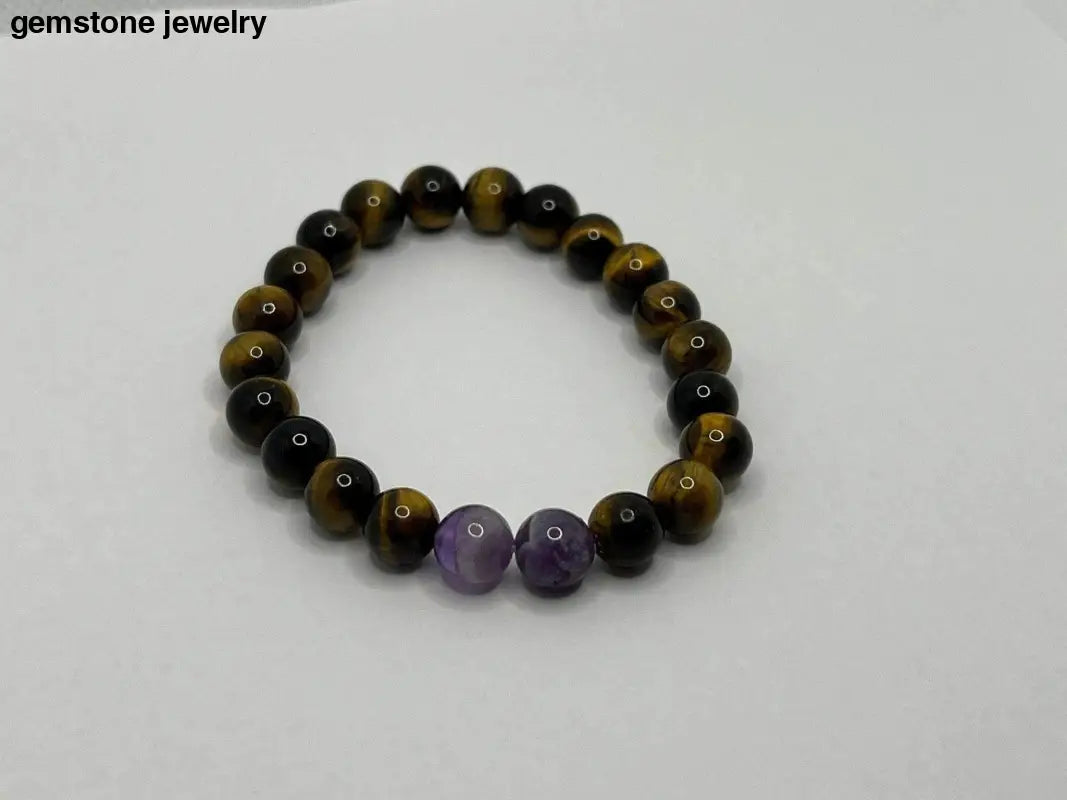 Tiger Eye Amethyst, Tiger Eye Bracelet, Amethyst 8mm Bracelet - Bec Sue Jewelry Shop