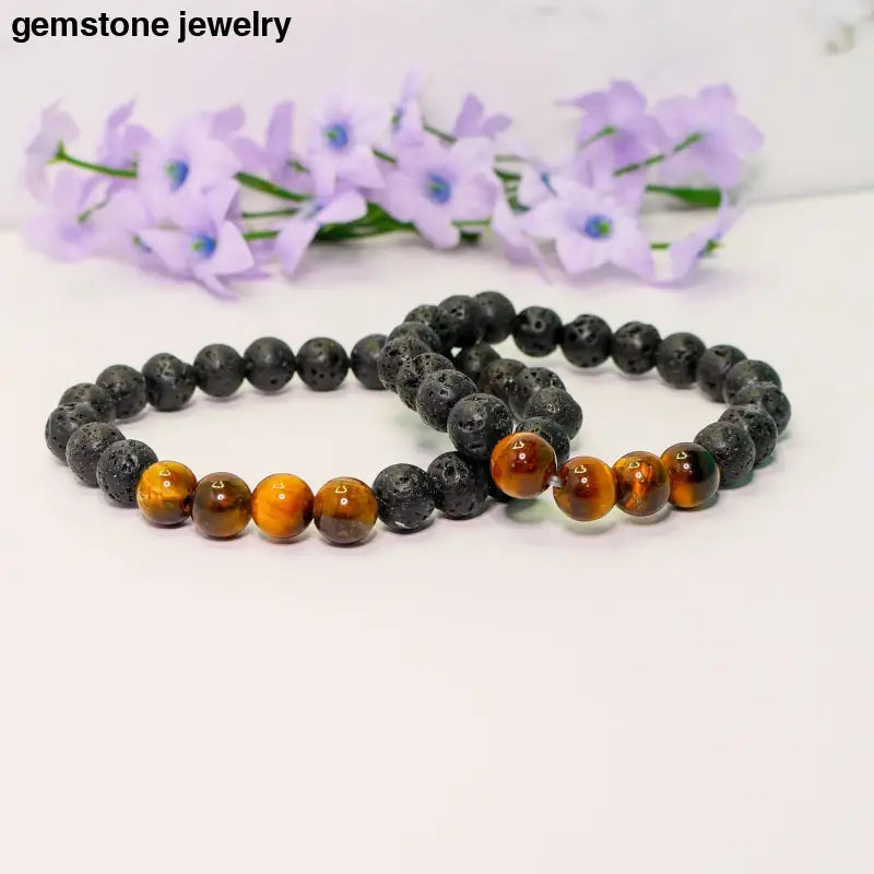 Lava Stone & Tiger Eye Bracelet - Grounding & Protection in Style - Jewelry