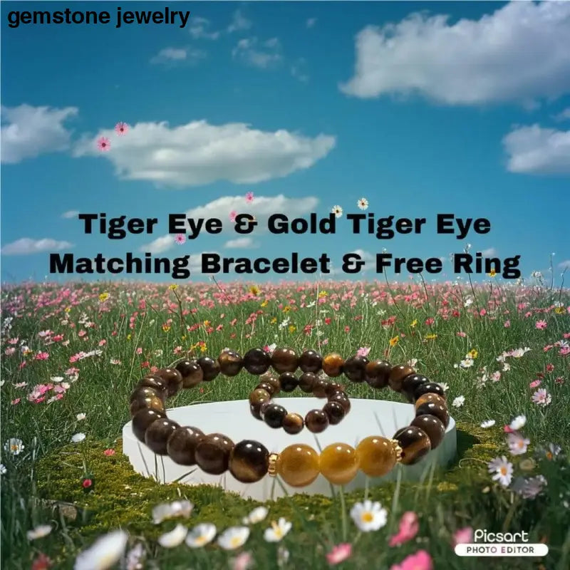 Tiger Eye Bracelet and Ring Set, 6mm beaded Gemstone Ensemble - Bec Sue Jewelry Shop