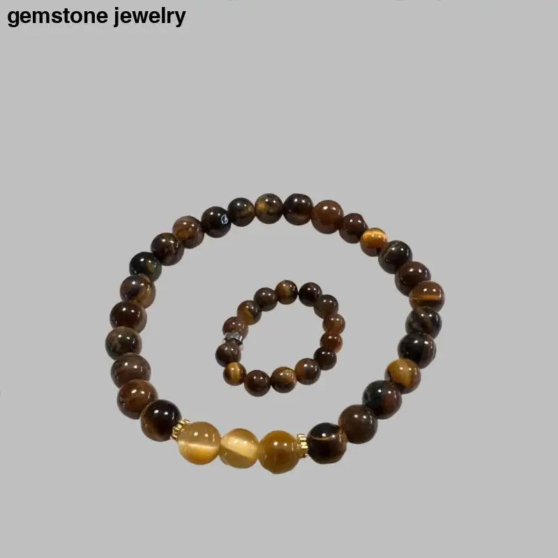 Tiger Eye Bracelet and Ring Set, 6mm beaded Gemstone Ensemble - Bec Sue Jewelry Shop