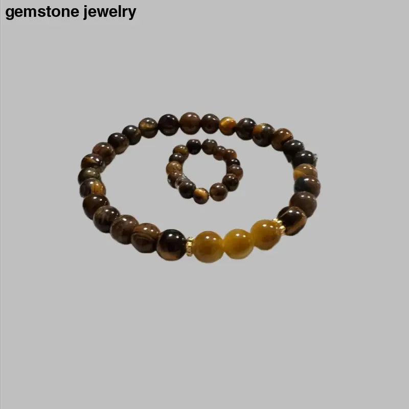 Tiger Eye Bracelet and Ring Set, 6mm beaded Gemstone Ensemble - Bec Sue Jewelry Shop