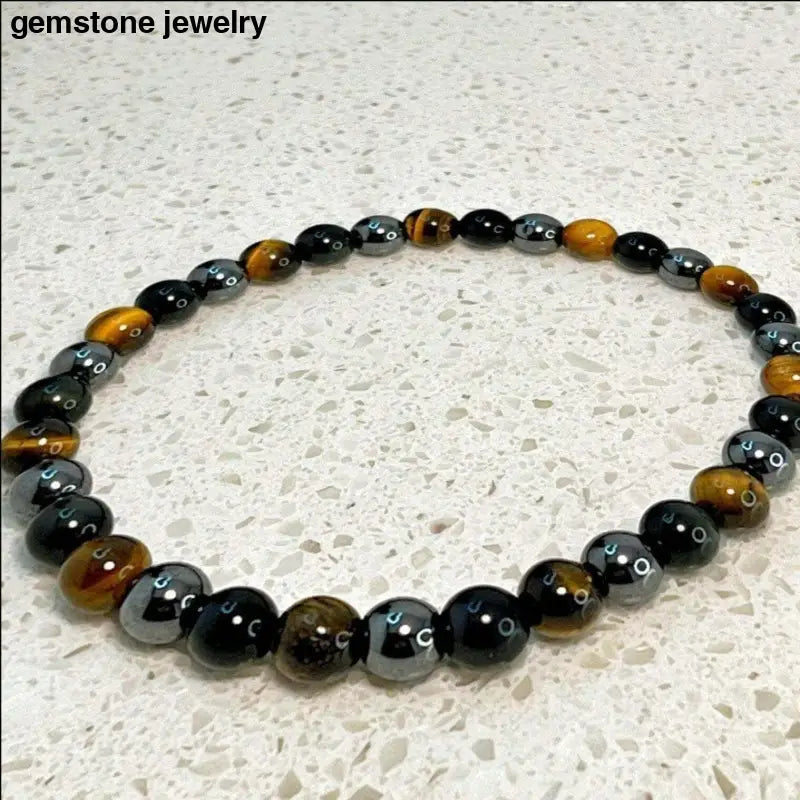 Triple Protection Bracelet, Black Obsidian Bracelet, Healing Tiger eye Bracelet, Mens Tiger Eye Bracelet, Obsidian Chakra Protection - Bec Sue Jewelry Shop