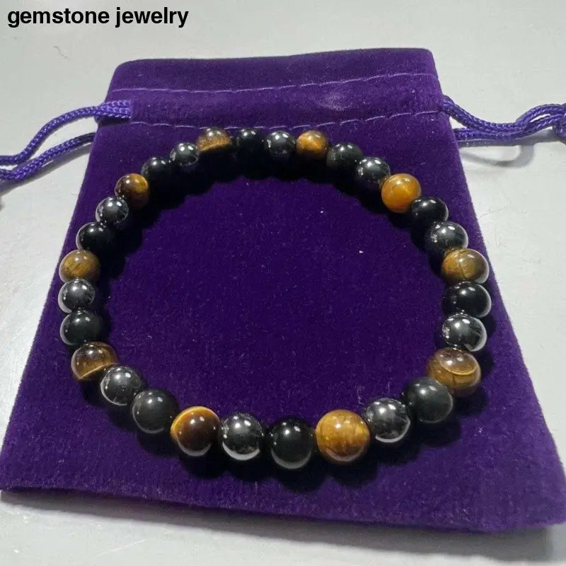 Triple Protection Bracelet, Black Obsidian Bracelet, Healing Tiger eye Bracelet, Mens Tiger Eye Bracelet, Obsidian Chakra Protection - Bec Sue Jewelry Shop