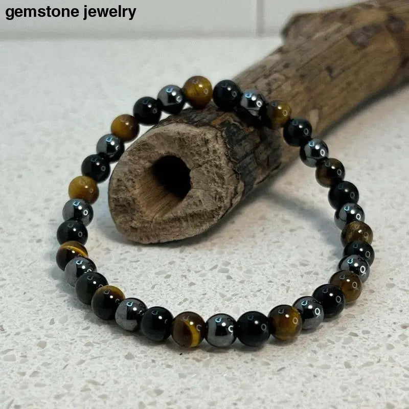 Triple Protection Bracelet, Black Obsidian Bracelet, Healing Tiger eye Bracelet, Mens Tiger Eye Bracelet, Obsidian Chakra Protection - Bec Sue Jewelry Shop