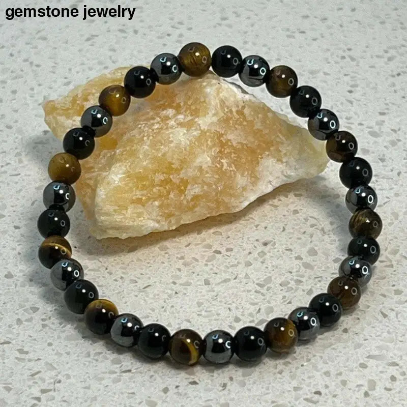 Triple Protection Bracelet, Black Obsidian Bracelet, Healing Tiger eye Bracelet, Mens Tiger Eye Bracelet, Obsidian Chakra Protection - Bec Sue Jewelry Shop