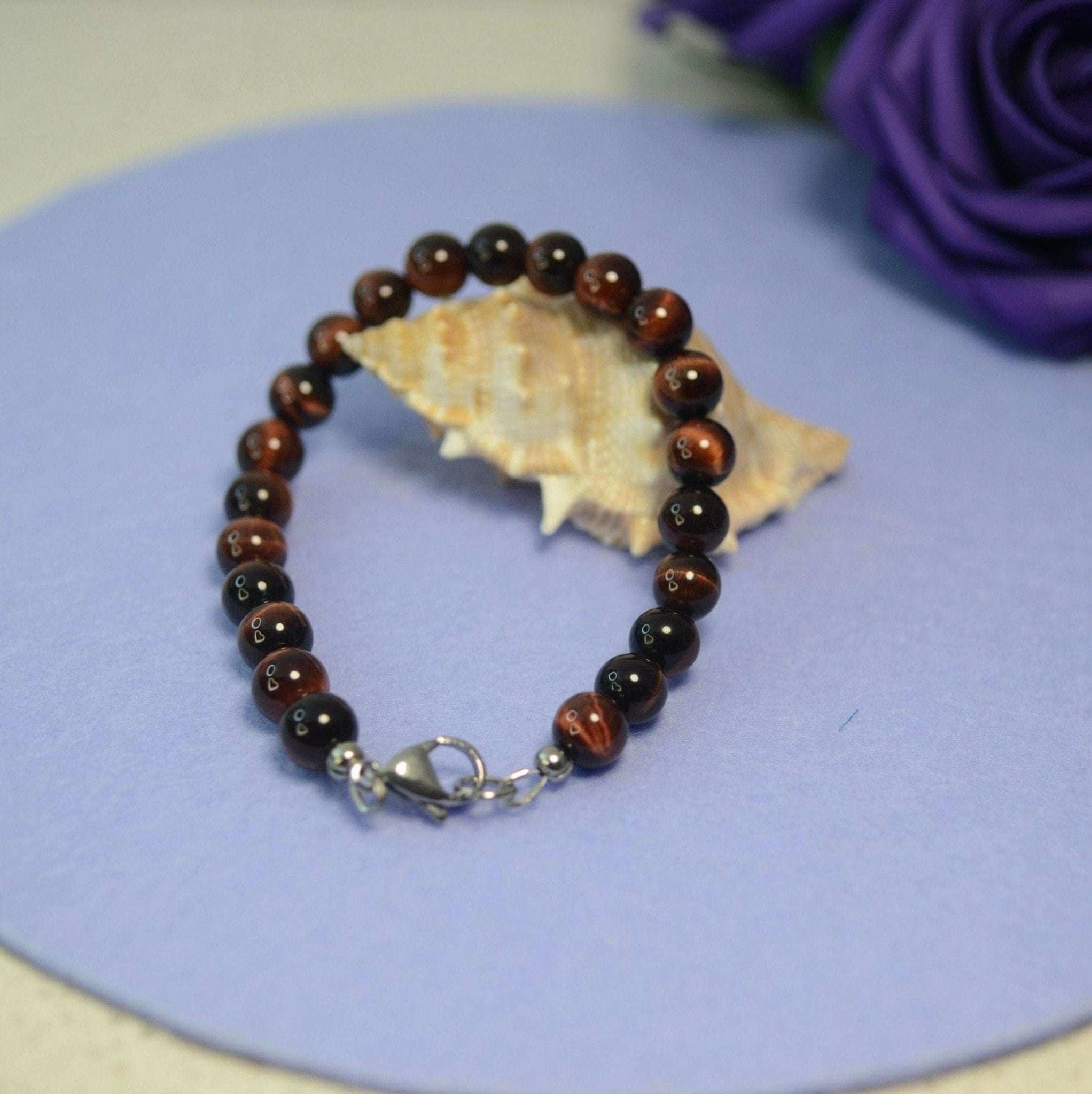 Tiger Eye Mens Bracelet, Tiger EyeStone Bracelet, Red Tiger Eye Beaded Bracelet, Handcrafted mens Bracelet - Bec Sue Jewelry Shop