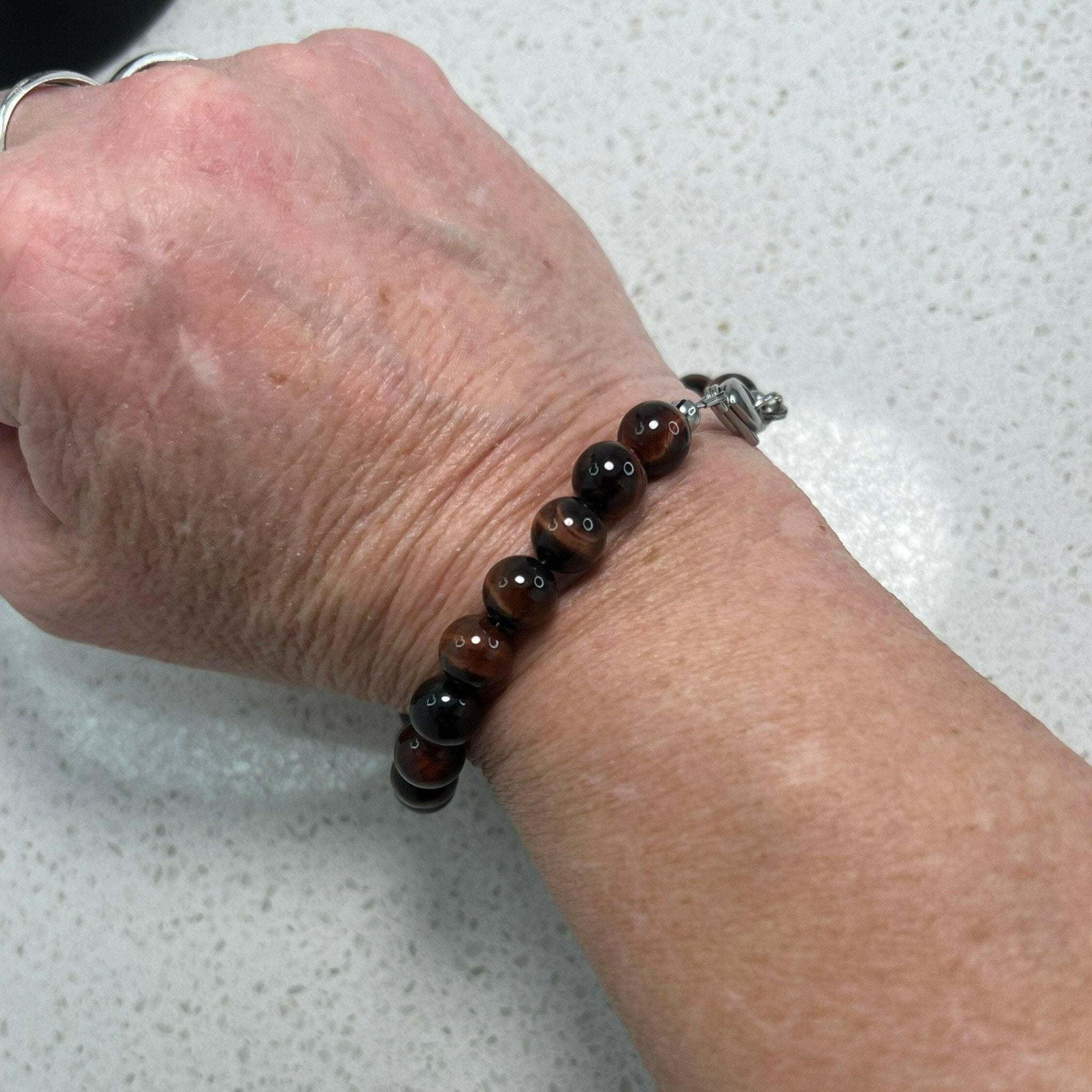 Tiger Eye Mens Bracelet, Tiger EyeStone Bracelet, Red Tiger Eye Beaded Bracelet, Handcrafted mens Bracelet - Bec Sue Jewelry Shop