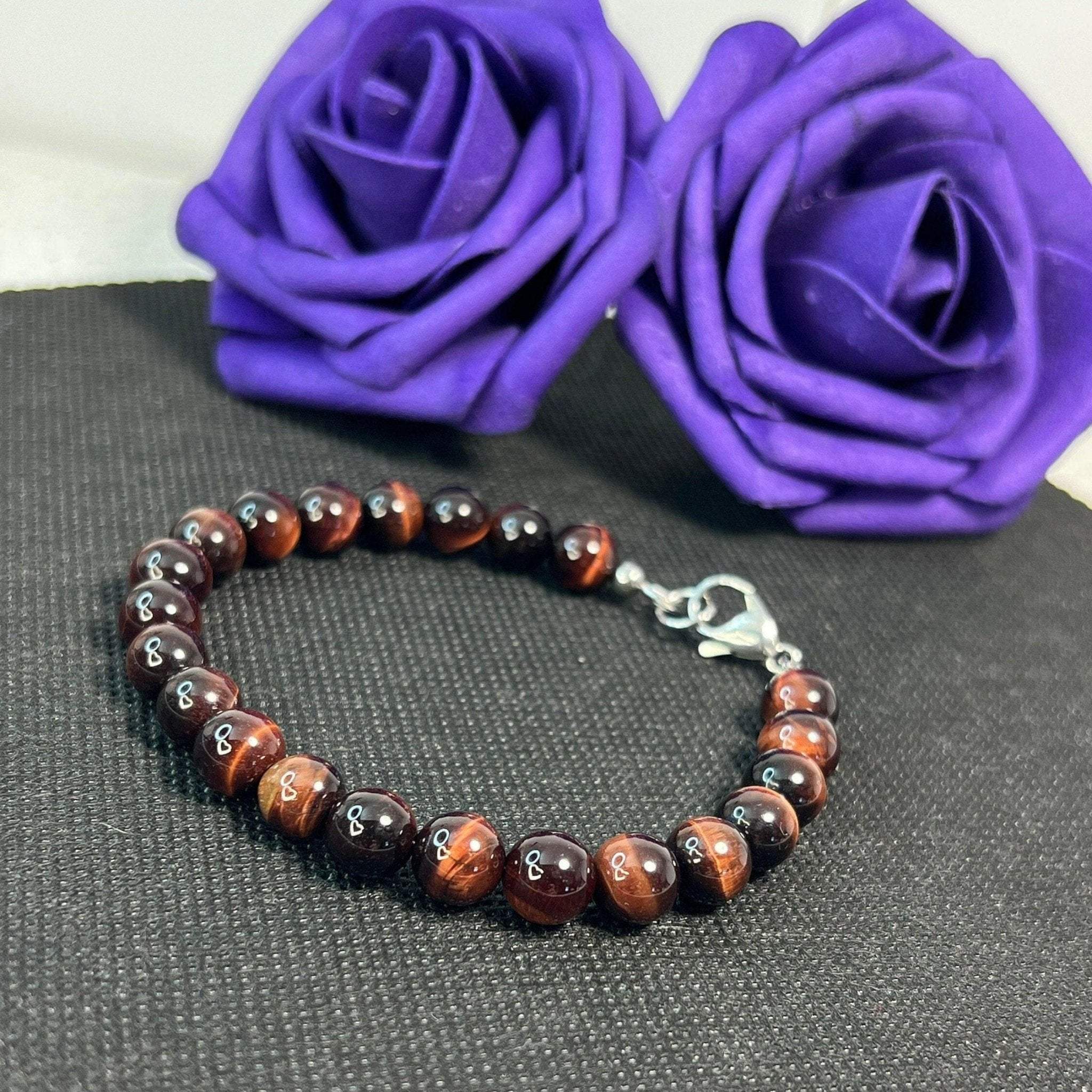 Tiger Eye Mens Bracelet, Tiger EyeStone Bracelet, Red Tiger Eye Beaded Bracelet, Handcrafted mens Bracelet - Bec Sue Jewelry Shop