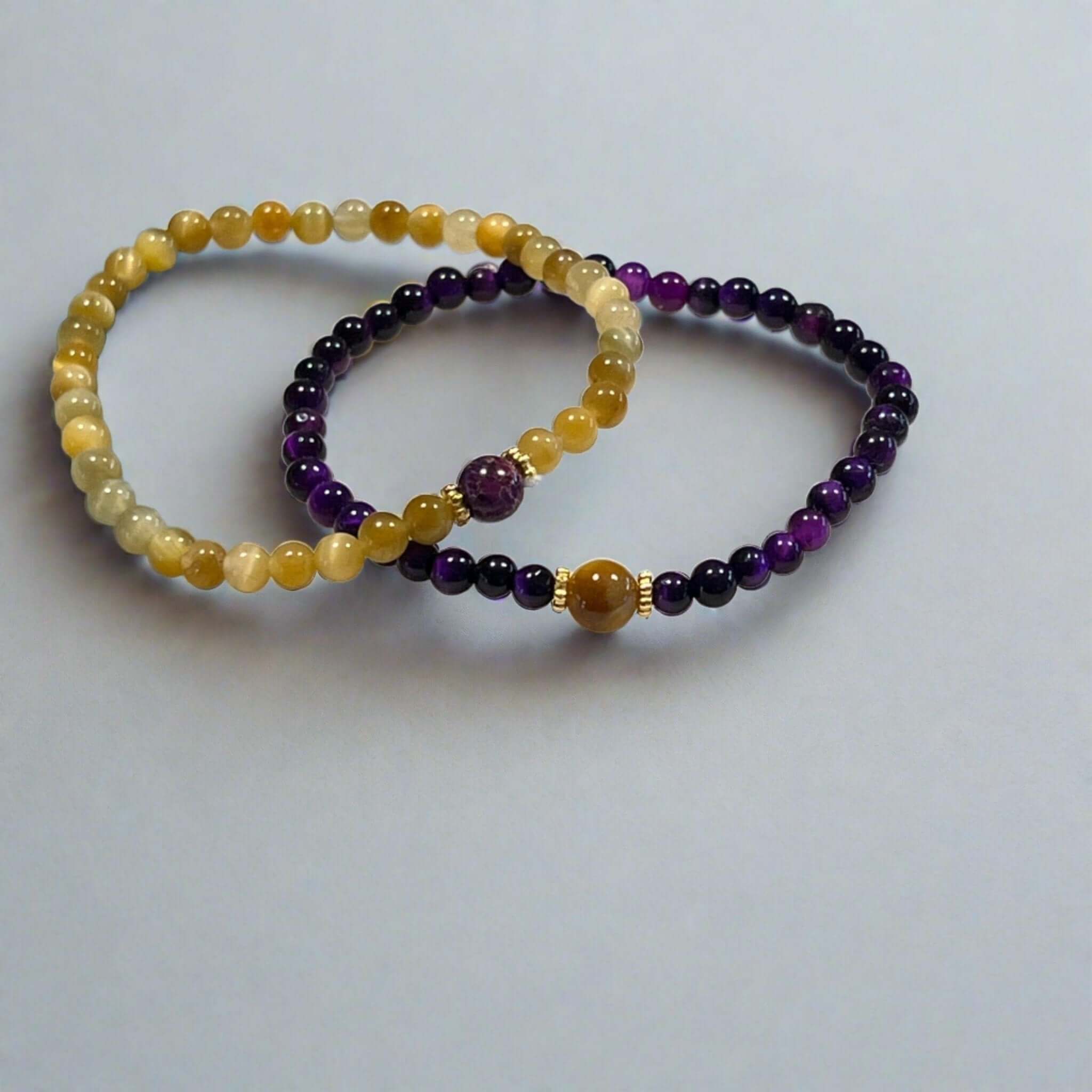 Tiger Eye & Purple Jasper Stretch Bracelet Duo, stackable bracelets - Bec Sue Jewelry Shop