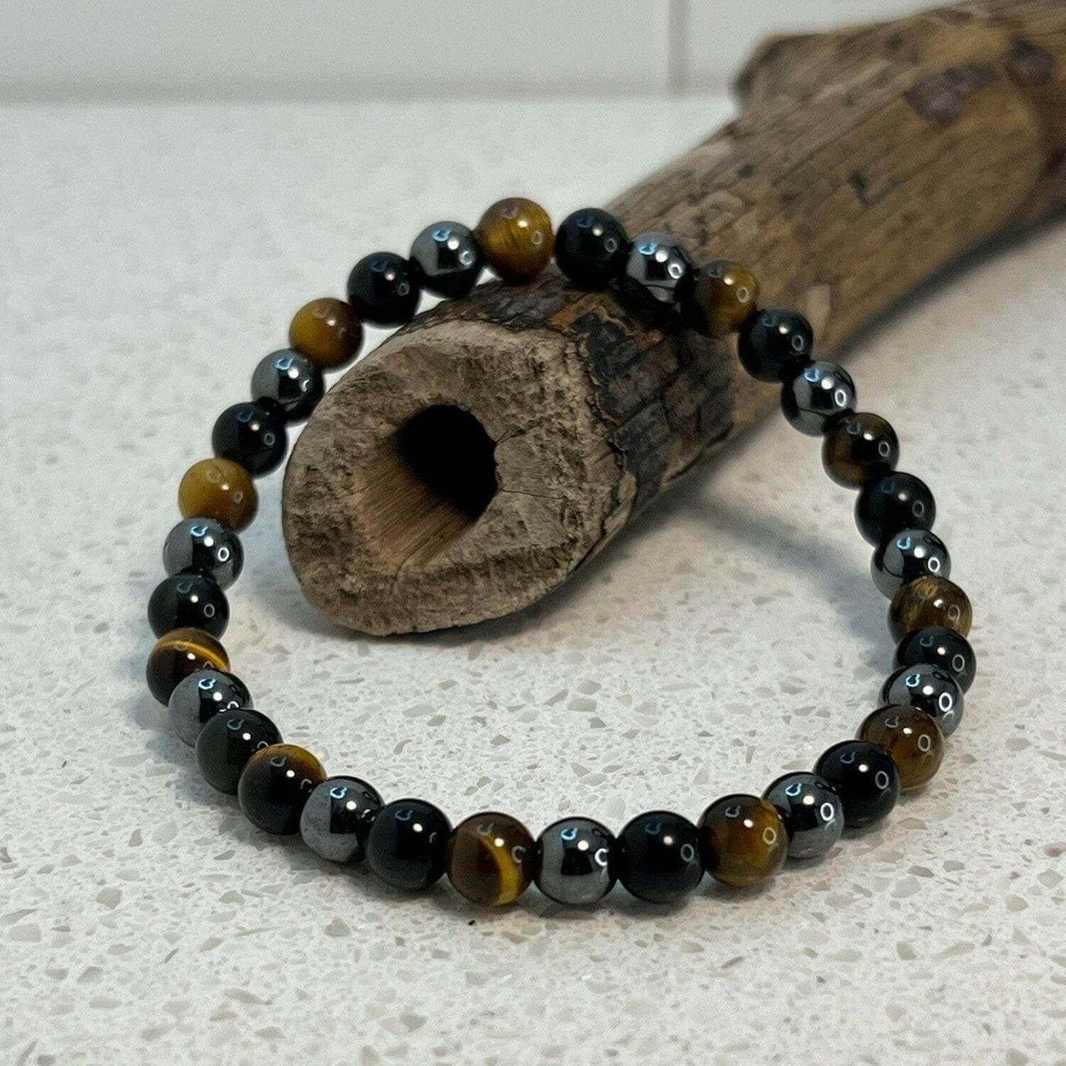 Triple Protection Bracelet, Black Obsidian Bracelet, Healing Tiger eye Bracelet, Mens Tiger Eye Bracelet, Obsidian Chakra Protection - Bec Sue Jewelry Shop