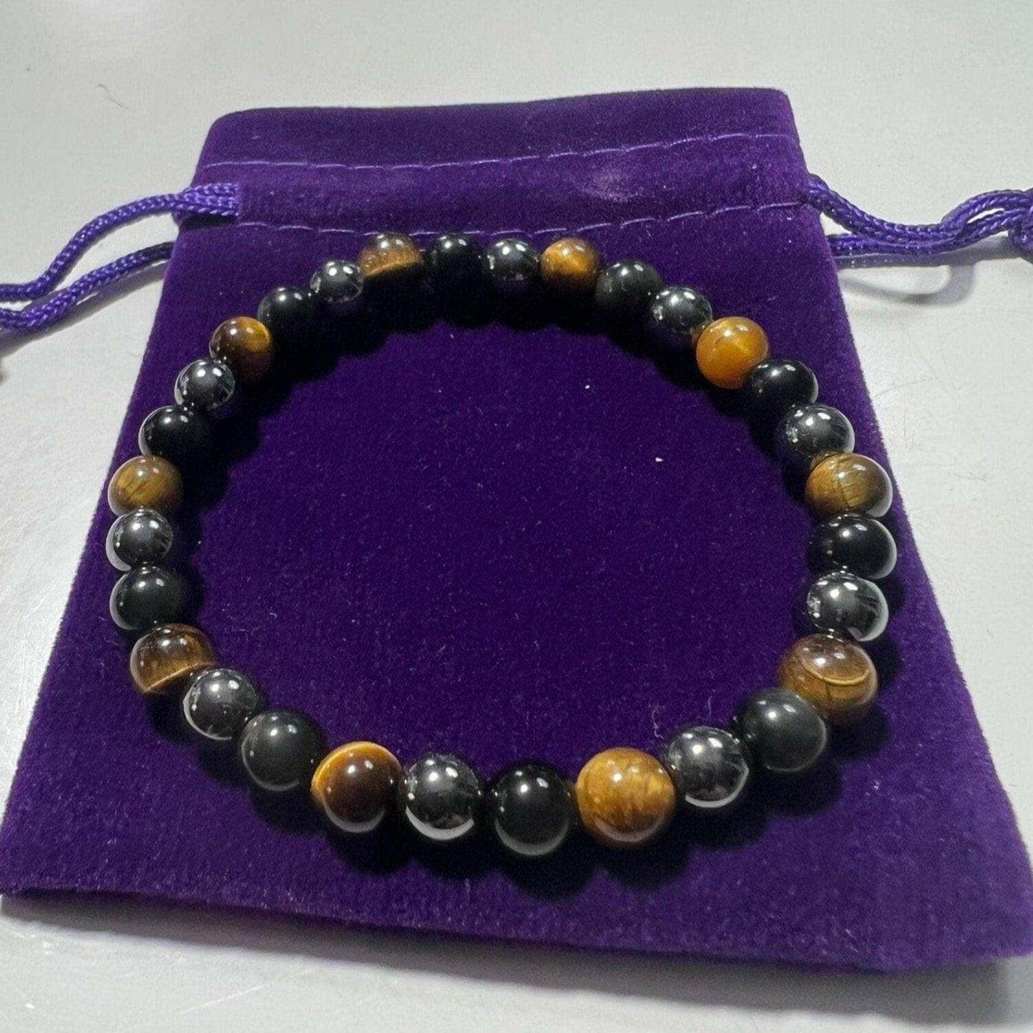 Triple Protection Bracelet, Black Obsidian Bracelet, Healing Tiger eye Bracelet, Mens Tiger Eye Bracelet, Obsidian Chakra Protection - Bec Sue Jewelry Shop