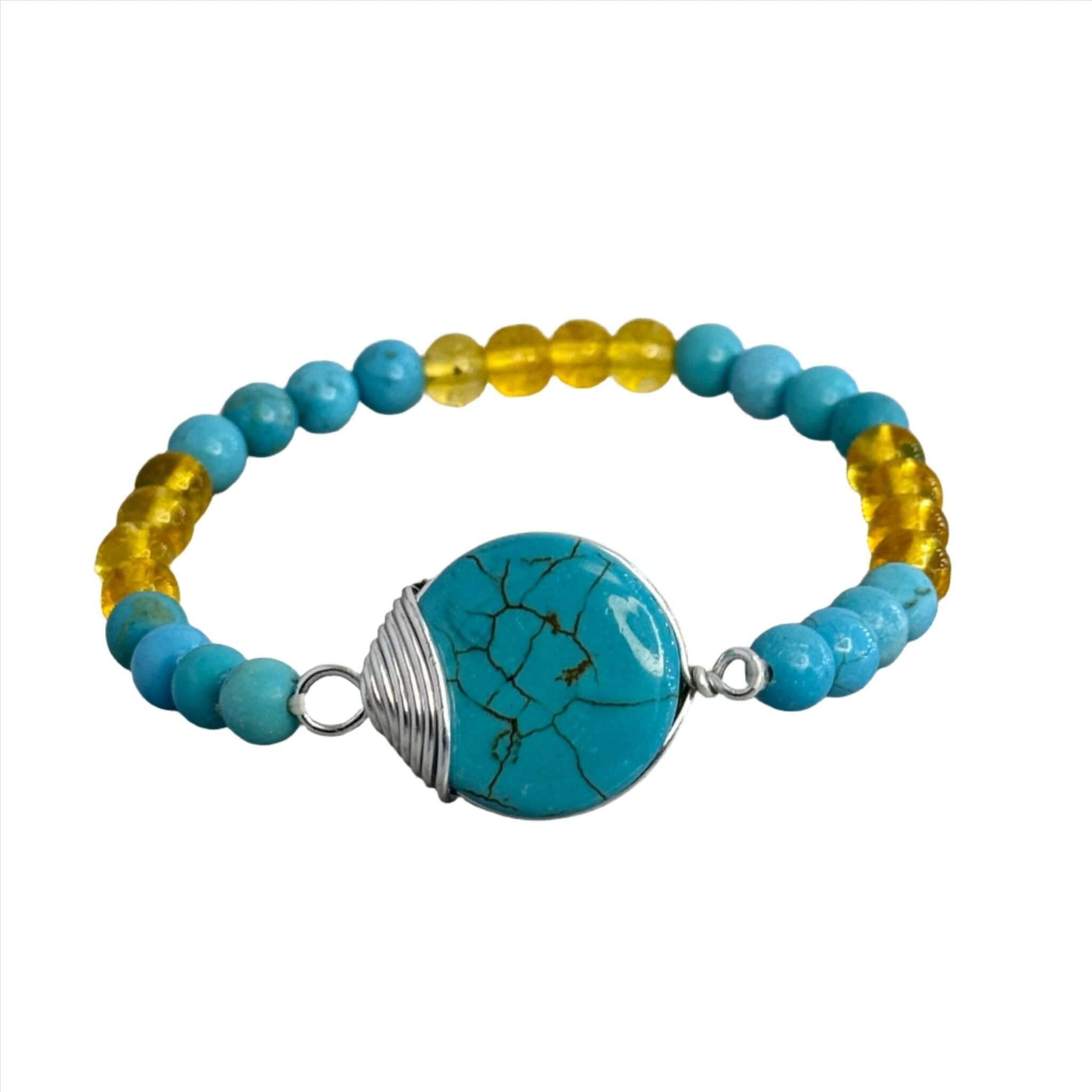 Turquoise and Citrine Beaded Stretch Bracelet - Bec Sue Jewelry Shop