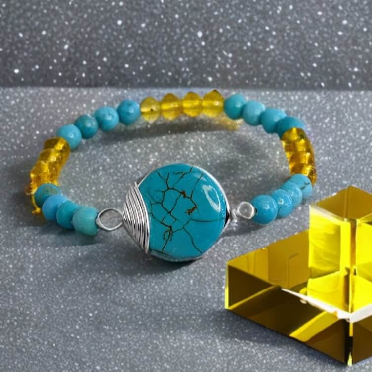 Turquoise and Citrine Beaded Stretch Bracelet - Bec Sue Jewelry Shop