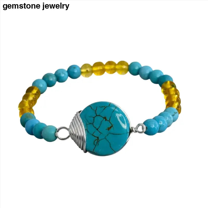 Turquoise and Citrine Beaded Stretch Bracelet - Bec Sue Jewelry Shop