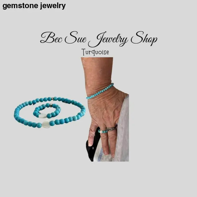 Turquoise Bracelet and matching Ring, Turquoise Gemstone - Bec Sue Jewelry Shop