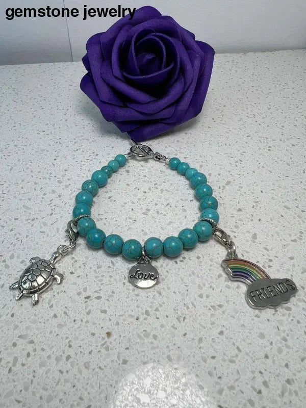 Turquoise Friendship Bracelet, Turquoise charm Bracelet - Bec Sue Jewelry Shop