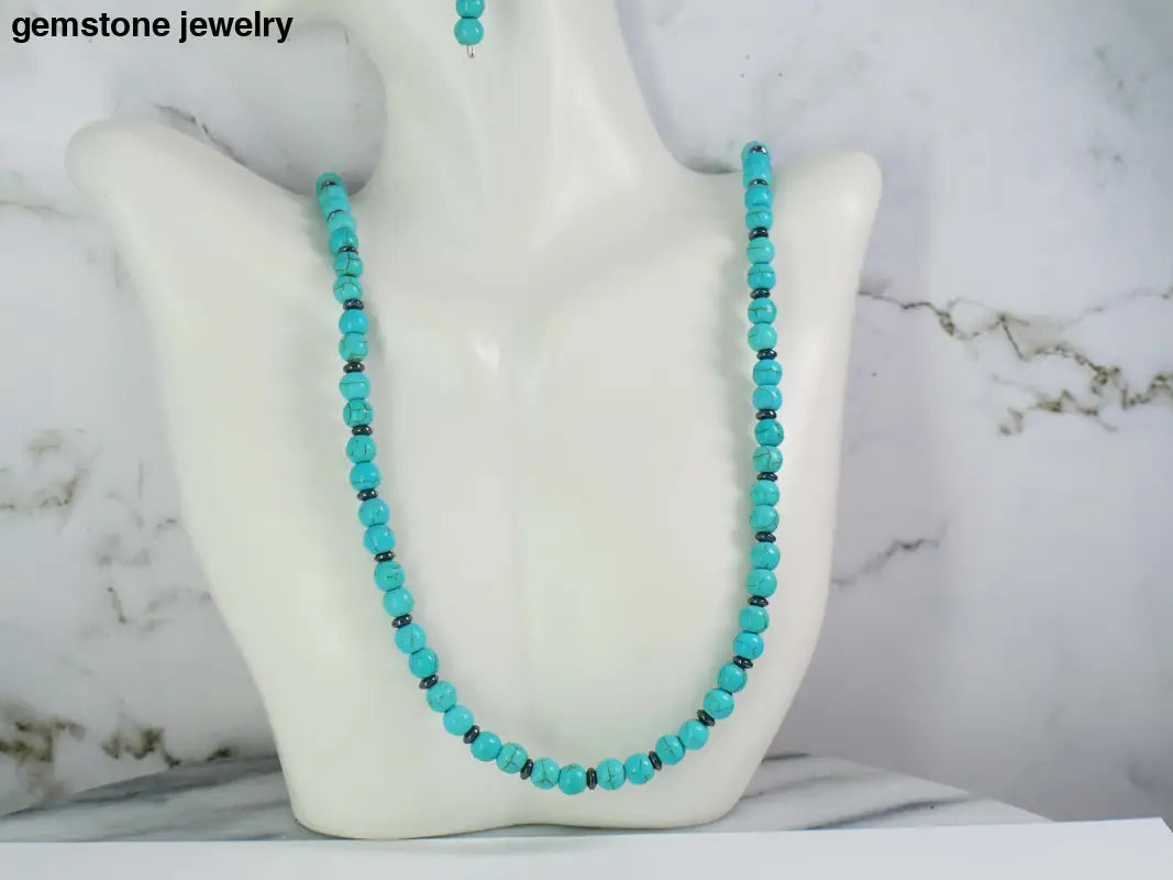 Turquoise jewelry gemstone bracelet necklace and earrings matching - Jewelry Set