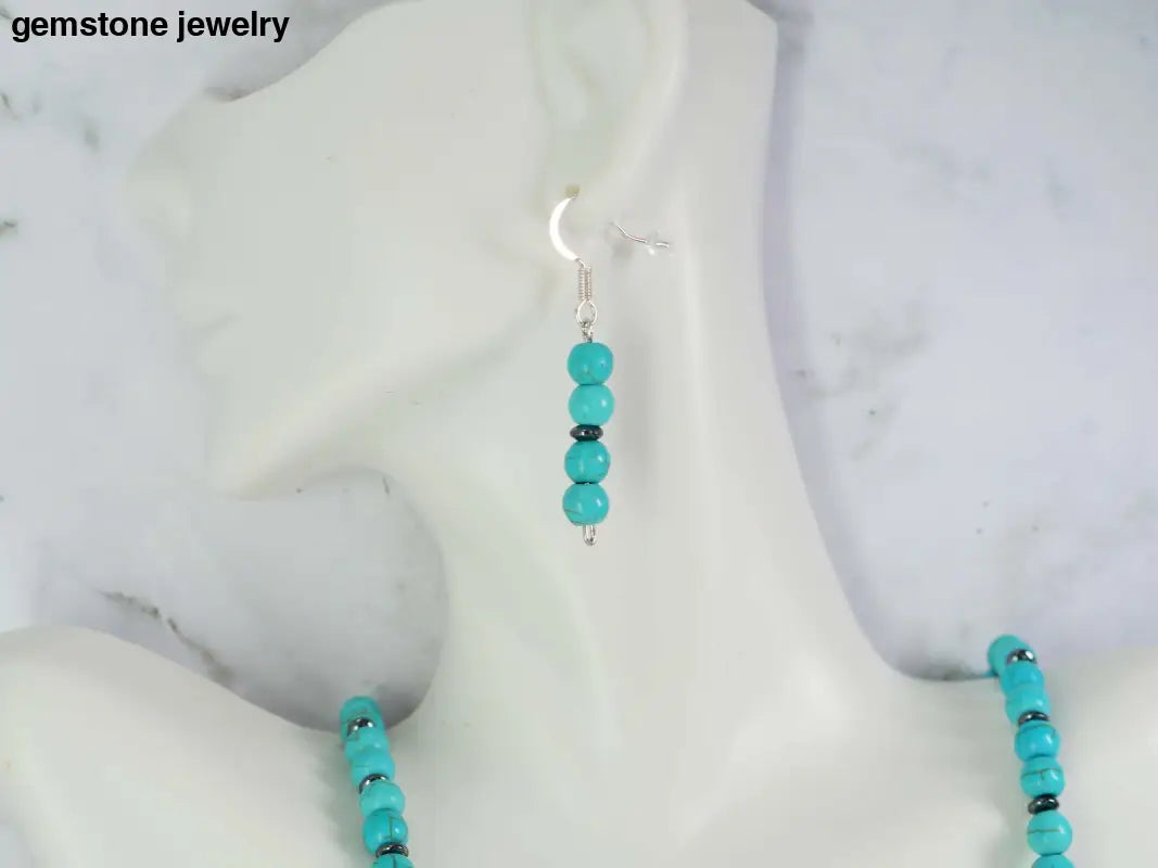 Turquoise jewelry gemstone bracelet necklace and earrings matching - Jewelry Set