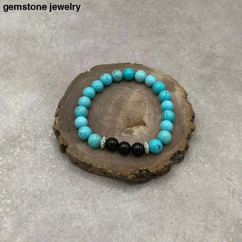 Turquoise Stretch Bracelet, Onyx Bracelet - Bec Sue Jewelry Shop