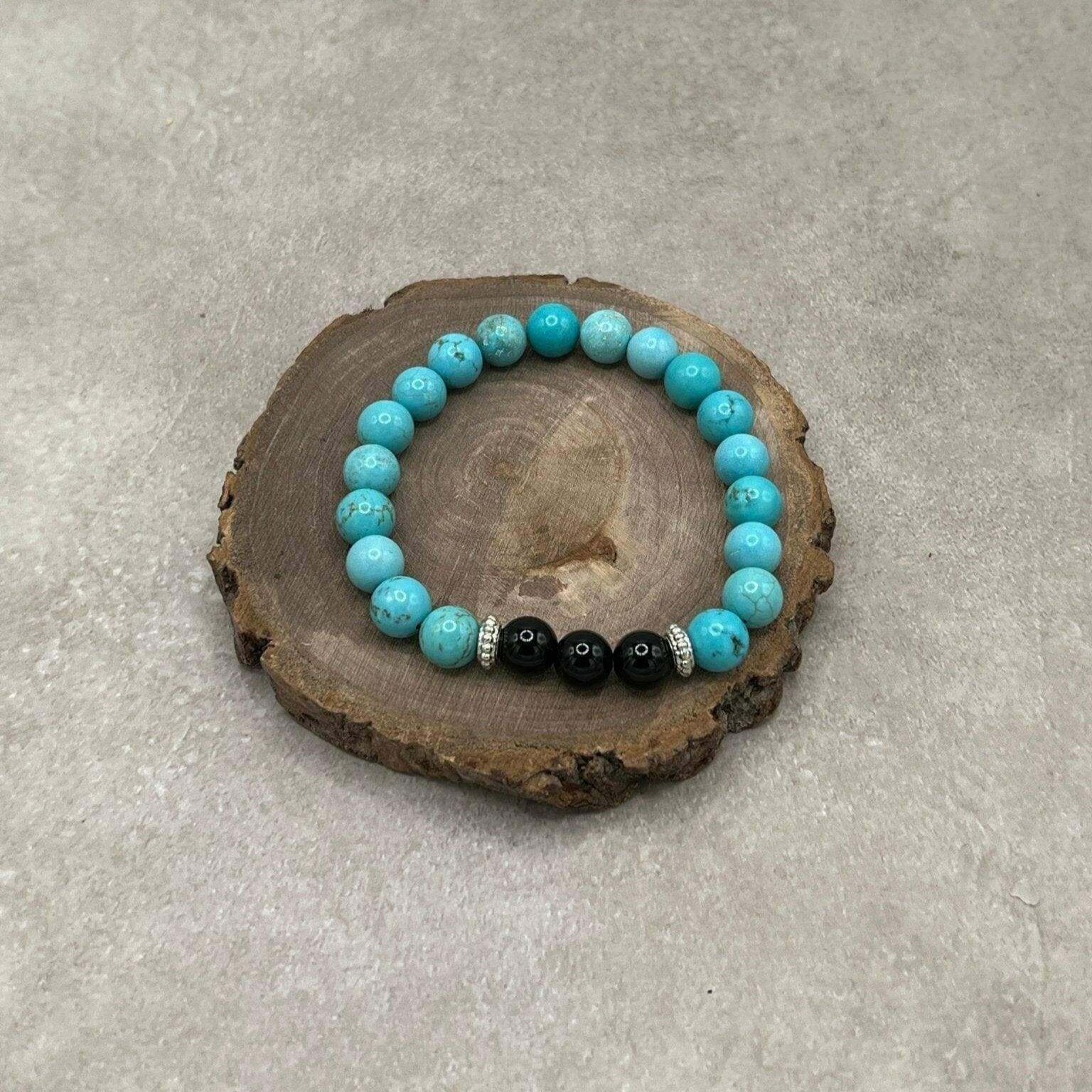 Turquoise Stretch Bracelet, Onyx Bracelet - Bec Sue Jewelry Shop