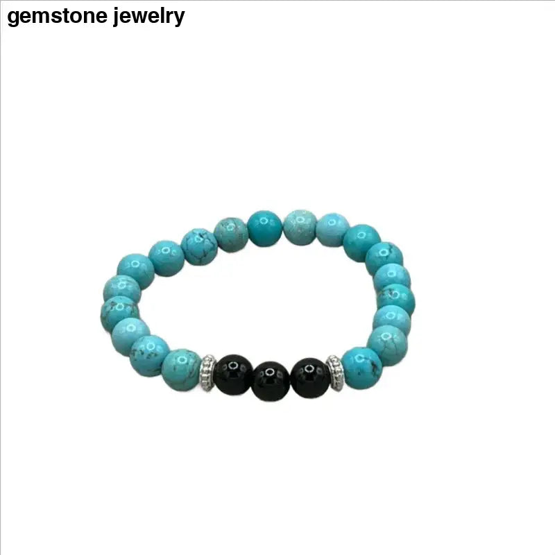 Turquoise Stretch Bracelet, Onyx Bracelet - Bec Sue Jewelry Shop