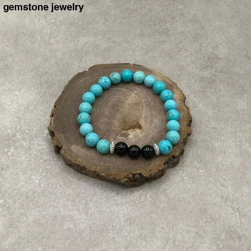 Turquoise Stretch Bracelet, Onyx Bracelet - Bec Sue Jewelry Shop