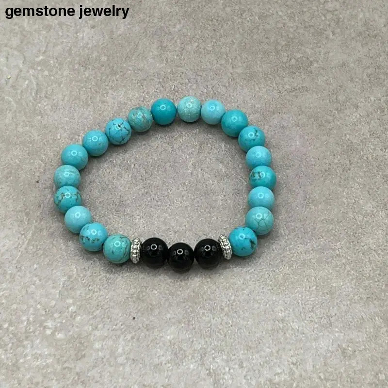 Turquoise Stretch Bracelet, Onyx Bracelet - Bec Sue Jewelry Shop