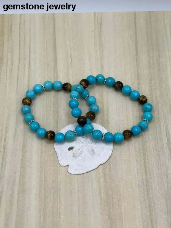 Turquoise Gemstone Bracelet, Turquoise Stretch Bracelet - Bec Sue Jewelry Shop