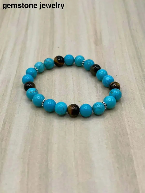 Turquoise Gemstone Bracelet, Turquoise Stretch Bracelet - Bec Sue Jewelry Shop