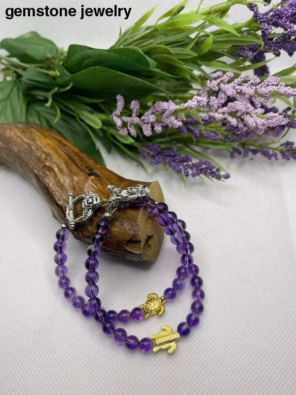 Turtle Amethyst Bracelet, Turtle Bracelet - AAAAA Grade Purple Healing Energy - Bec Sue Jewelry Shop