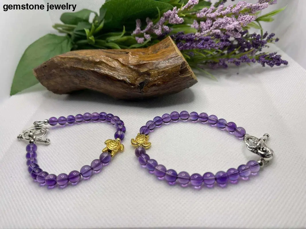 Turtle Amethyst Bracelet, Turtle Bracelet - AAAAA Grade Purple Healing Energy - Bec Sue Jewelry Shop