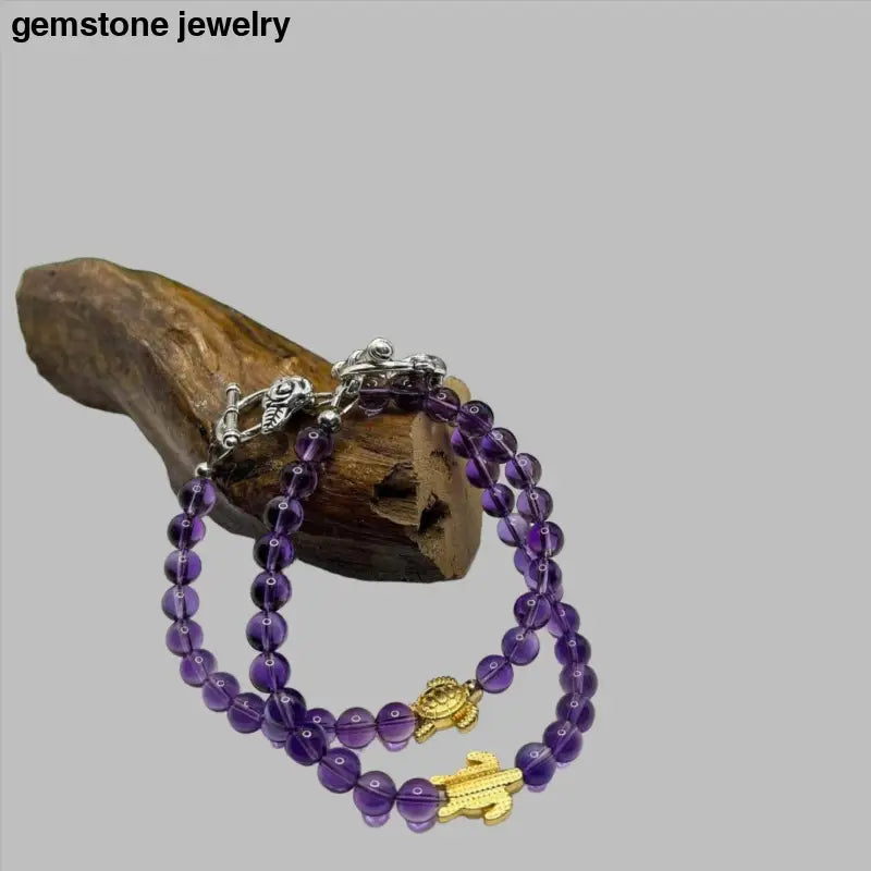 Turtle Amethyst Bracelet, Turtle Bracelet - AAAAA Grade Purple Healing Energy - Bec Sue Jewelry Shop