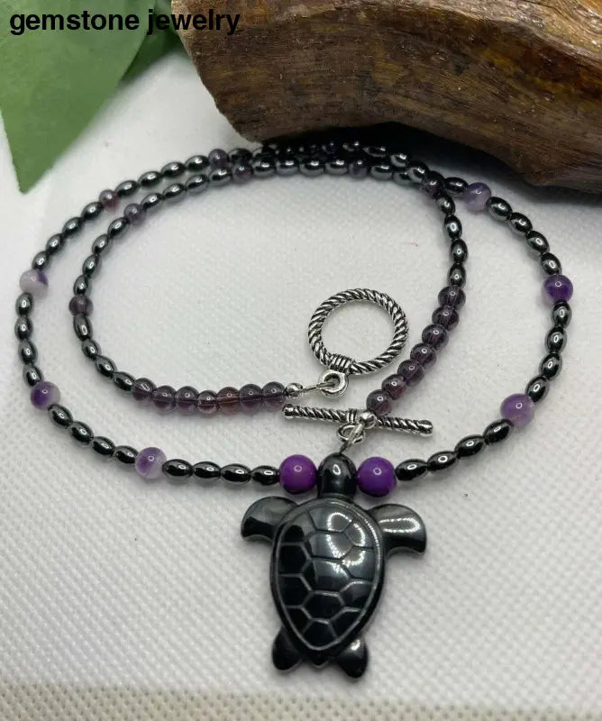 Turtle Lover's Hematite Necklace - Unveil Your Deep Connection, Hematite Necklace, Turtle Charm - Bec Sue Jewelry Shop