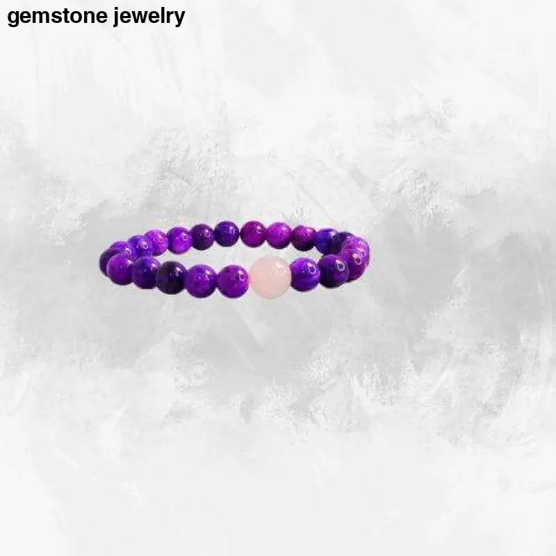 Unique One-of-a-kind Sugilite 6mm Bead Bracelet with Single Rose Quartz 10mm - chakra bracelet