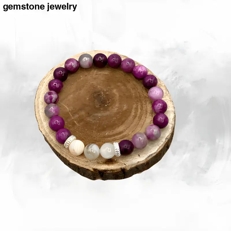 One-of-a-Kind Sugilite and Agate 8mm Bead Bracelet - Unisex Sugilite Jewelry - 6.5 / purple / suiliter agate - chakra