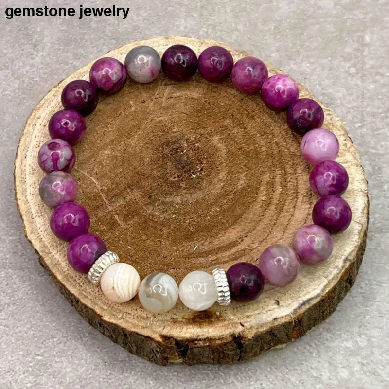 One - of - a - Kind Sugilite and Agate 8mm Bead Bracelet - Unisex Sugilite Jewelry - Bec Sue Jewelry Shop