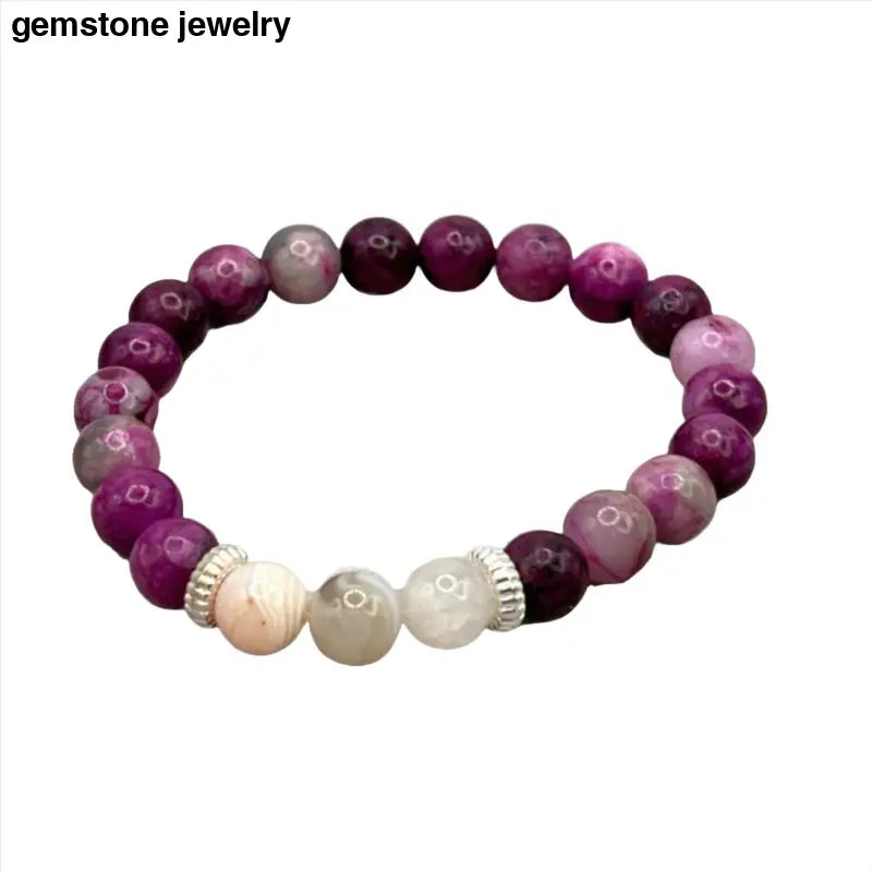 One - of - a - Kind Sugilite and Agate 8mm Bead Bracelet - Unisex Sugilite Jewelry - Bec Sue Jewelry Shop