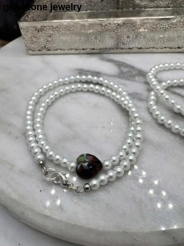 White Glass Pearl Necklace with matching bracelet, white beaded Necklace 6mm - Bec Sue Jewelry Shop