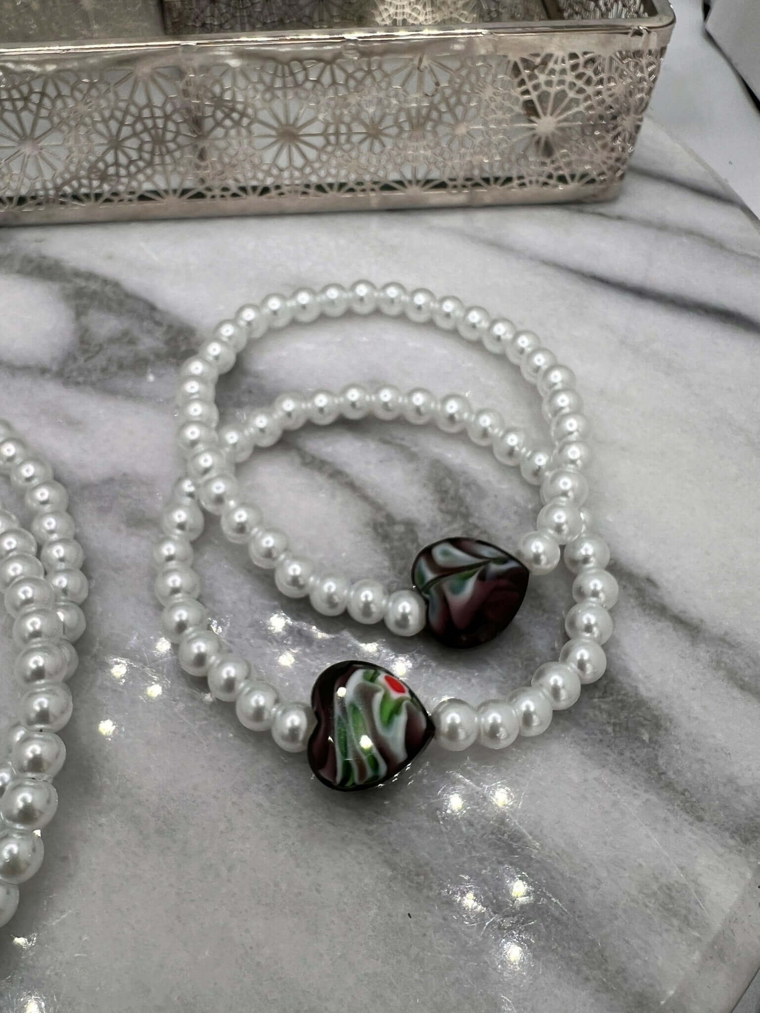 White Glass Pearl Necklace with matching bracelet, white beaded Necklace 6mm - Bec Sue Jewelry Shop