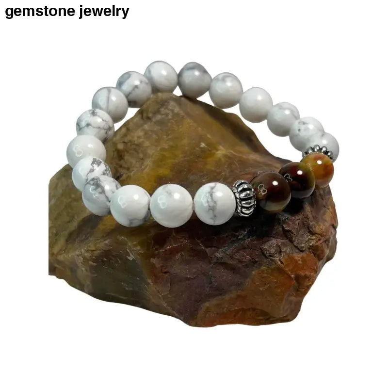 White Howlite Bracelet, Chakra White Howlite Bracelet, Tiger Eye Gemstone Bracelet, Howlite - Bec Sue Jewelry Shop