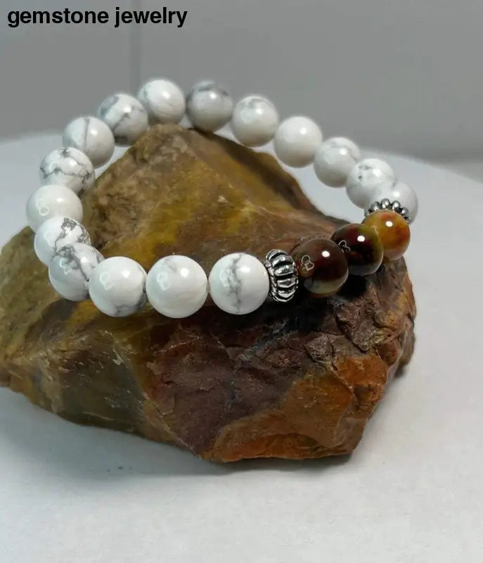 White Howlite Bracelet, Chakra White Howlite Bracelet, Tiger Eye Gemstone Bracelet, Howlite - Bec Sue Jewelry Shop