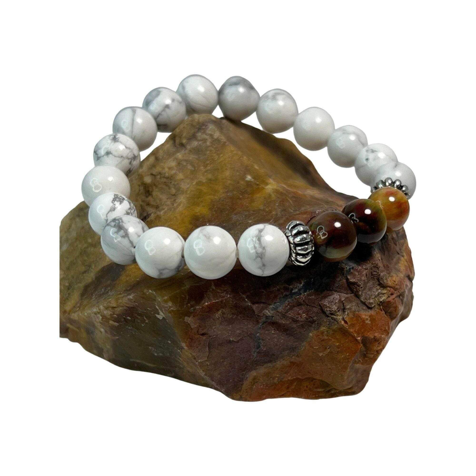 White Howlite Bracelet, Chakra White Howlite Bracelet, Tiger Eye Gemstone Bracelet, Howlite - Bec Sue Jewelry Shop