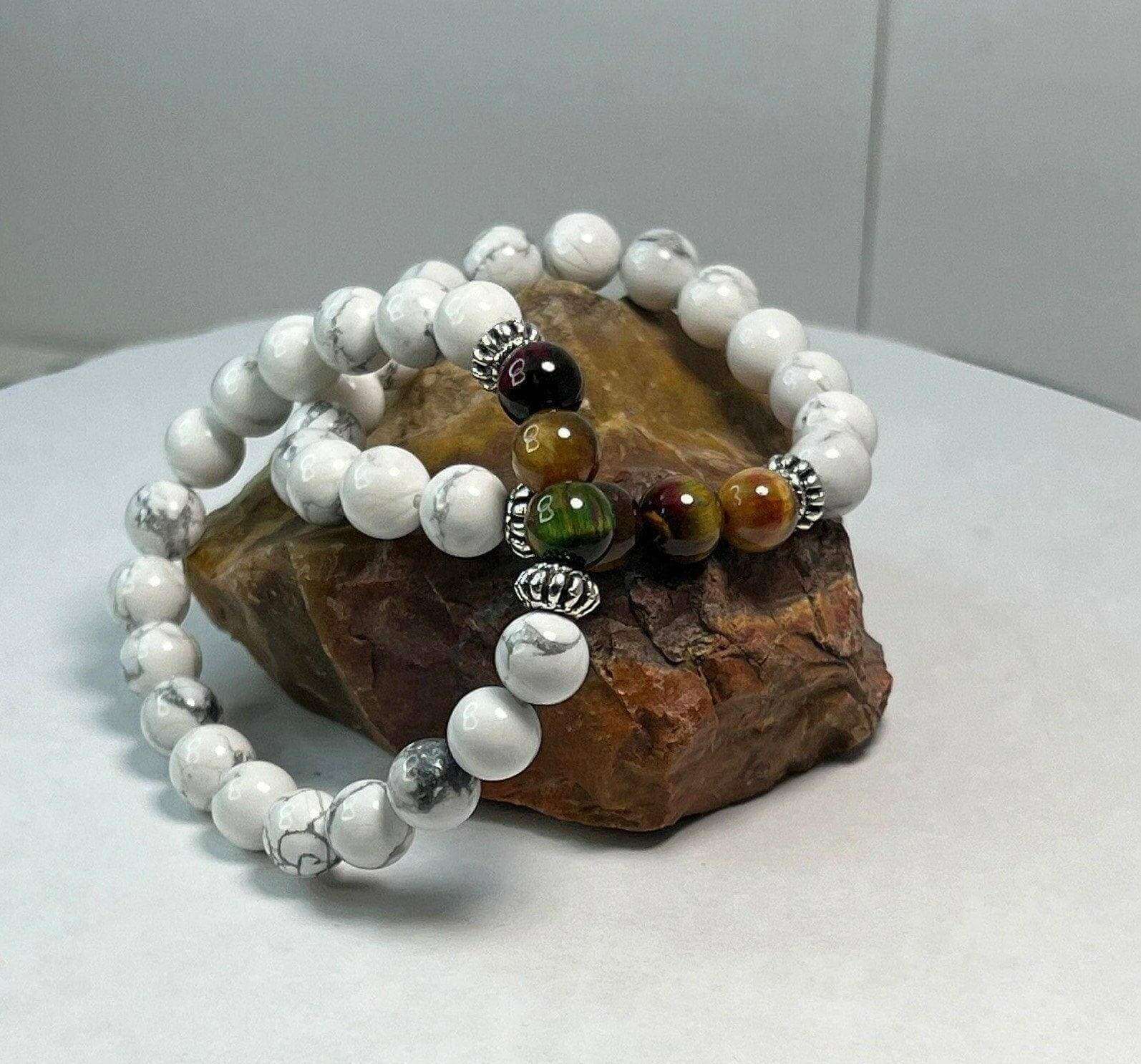 White Howlite Bracelet, Chakra White Howlite Bracelet, Tiger Eye Gemstone Bracelet, Howlite - Bec Sue Jewelry Shop